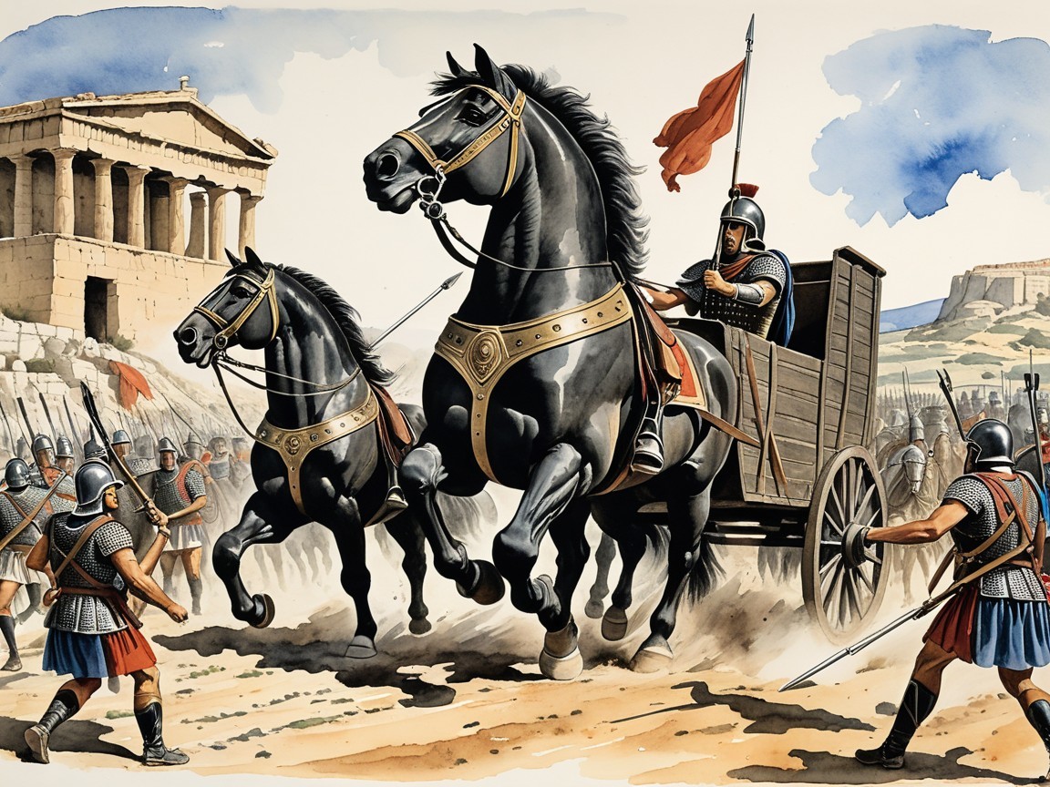 Ancient Warfare Scene with Chariot and Soldiers