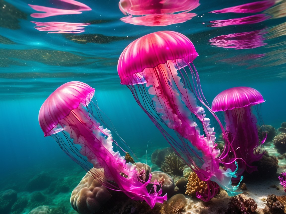 Vibrant Pink Jellyfish in Clear Ocean Water