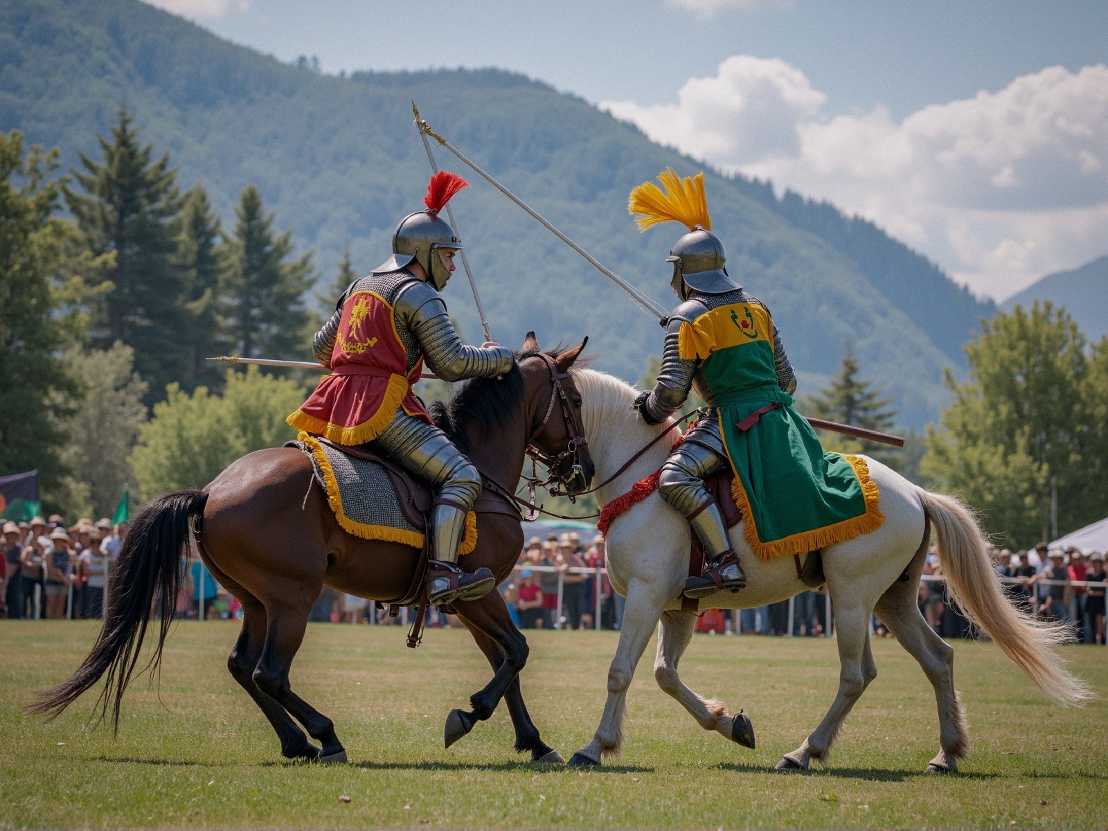 Medieval Jousting Match with Armored Knights and Horses