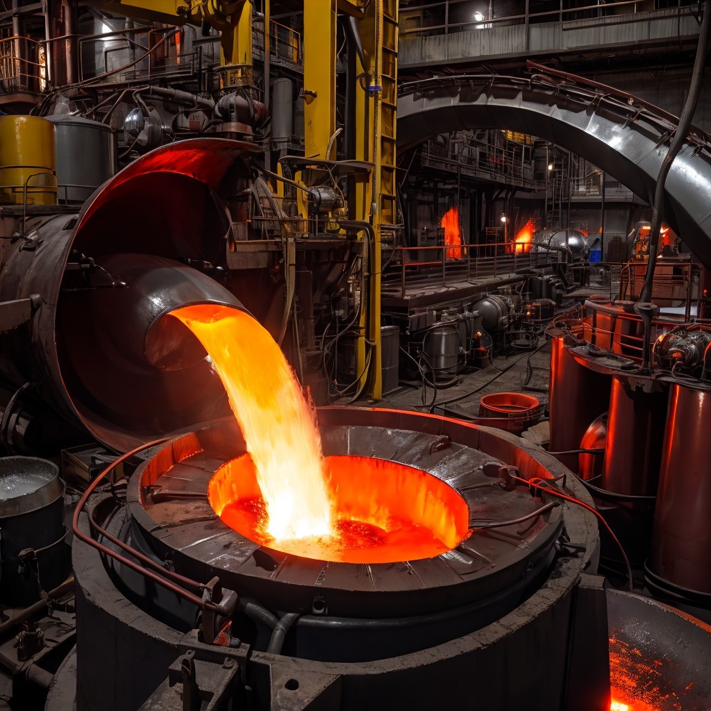Vibrant Foundry Scene with Molten Metal Pouring