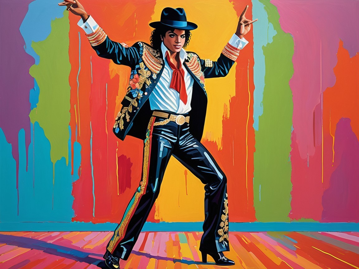 Vibrant Performer in Flashy Outfit with Colorful Background