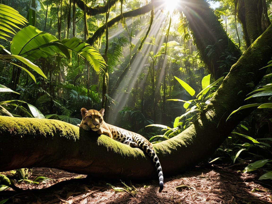 Majestic jaguar in a serene jungle setting
