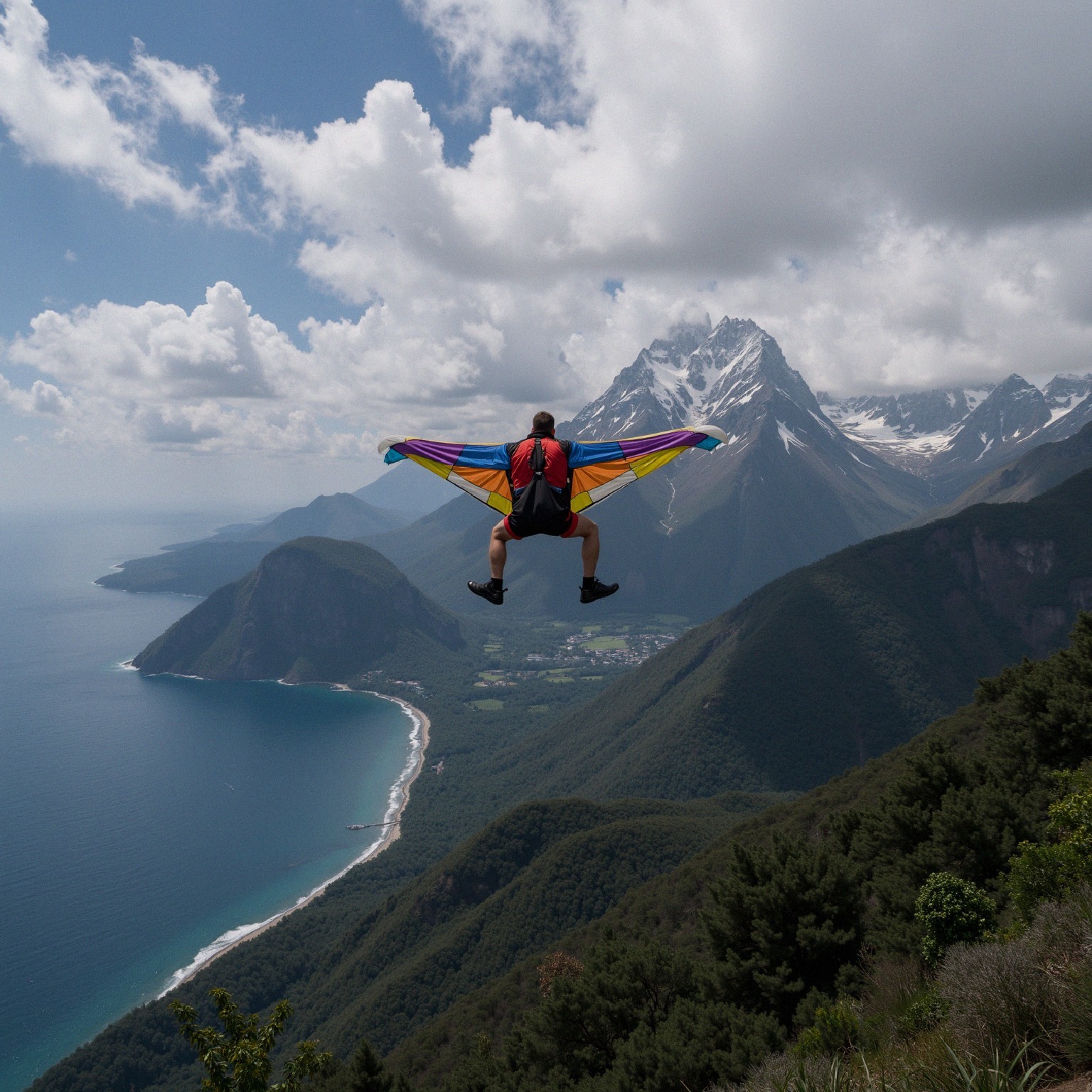 Wingsuit Flight Over Majestic Mountain Landscape