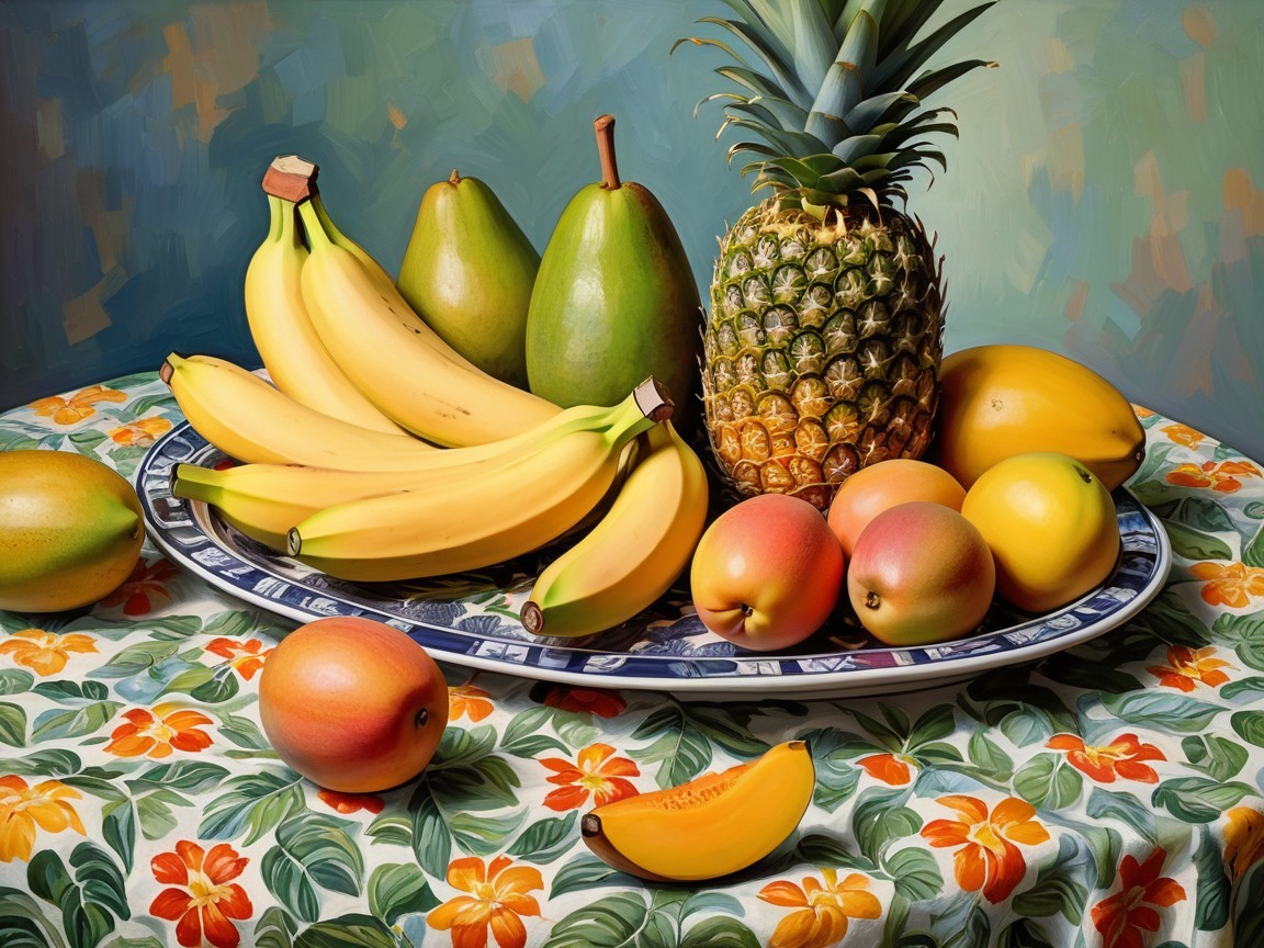 Vibrant Still Life of Colorful Fruits on Decorative Plate