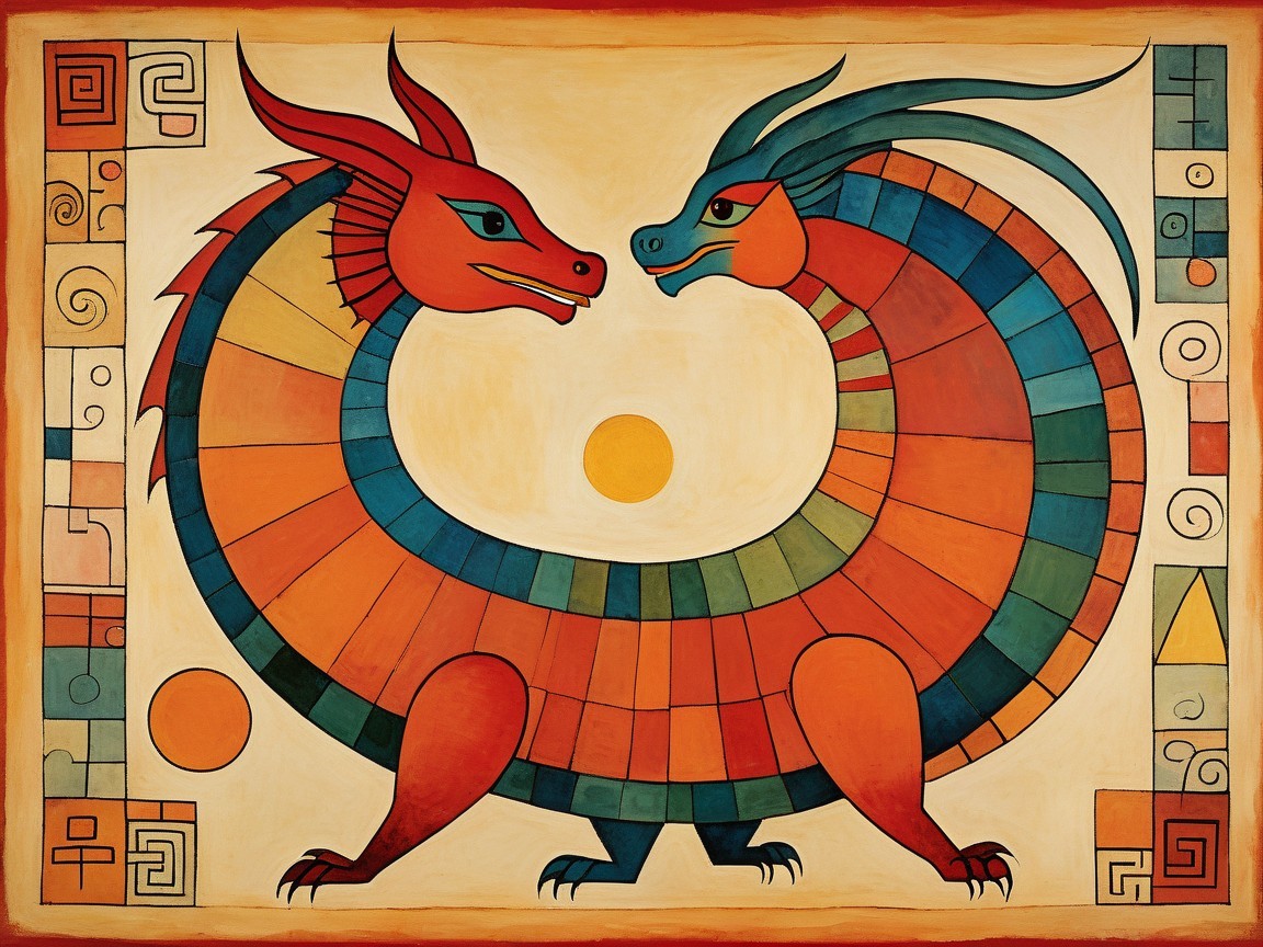 Vibrant Dragon Artwork with Geometric Patterns