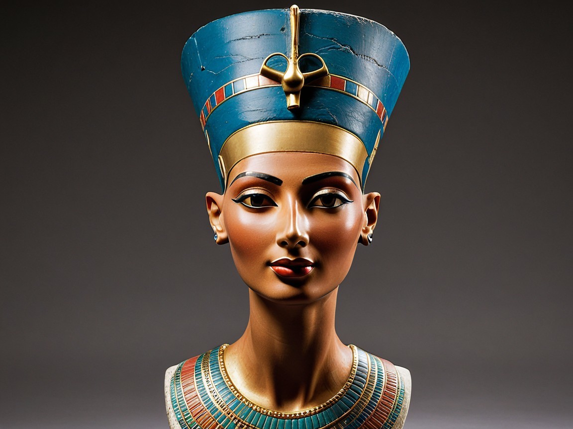 Bust of an Ancient Egyptian Queen with Blue Headdress