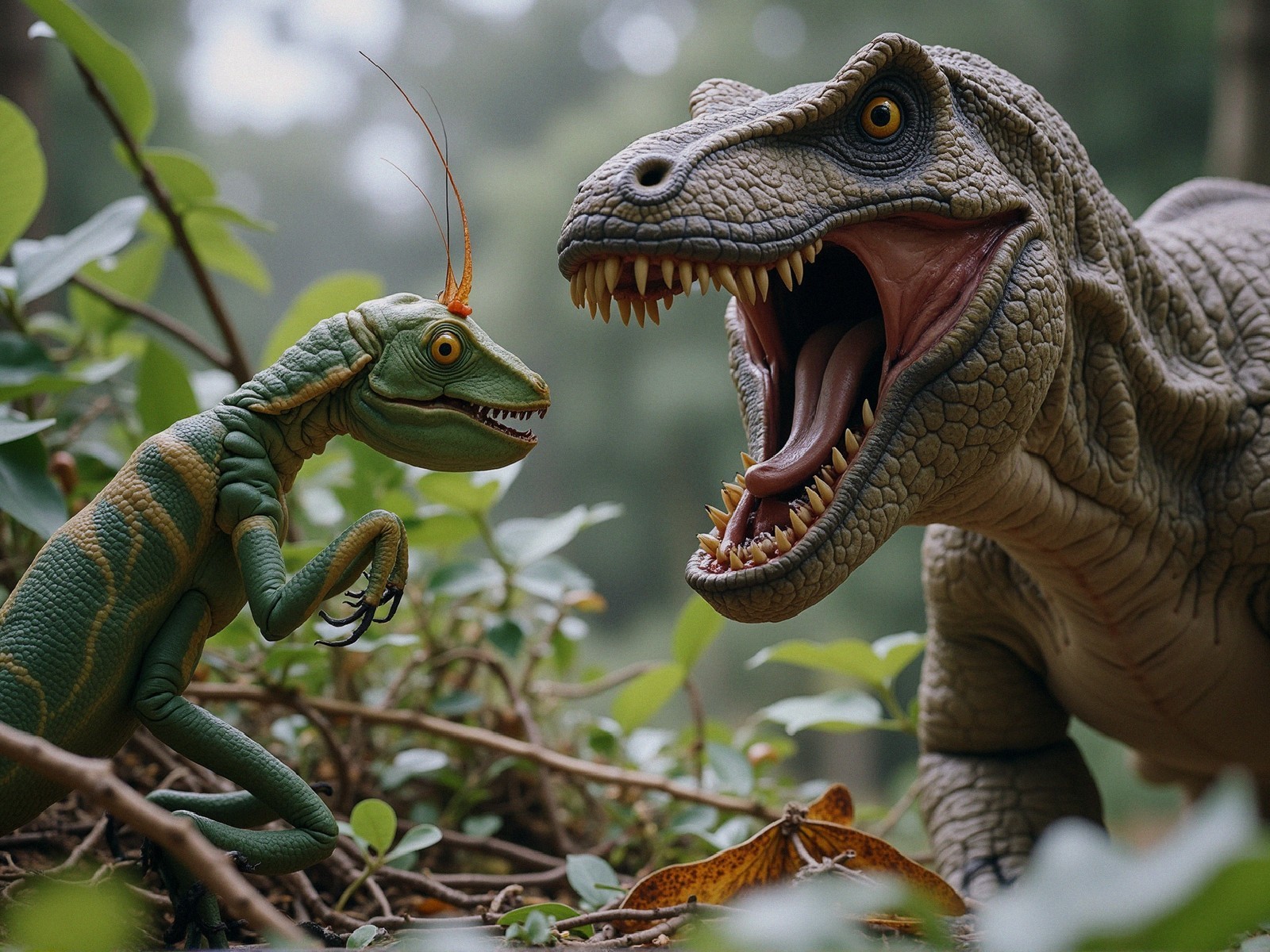 Dinosaur Figures in a Lush Prehistoric Scene
