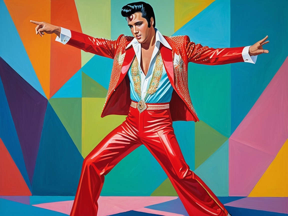 Vibrant Stylized Male Figure in Red Sequin Suit