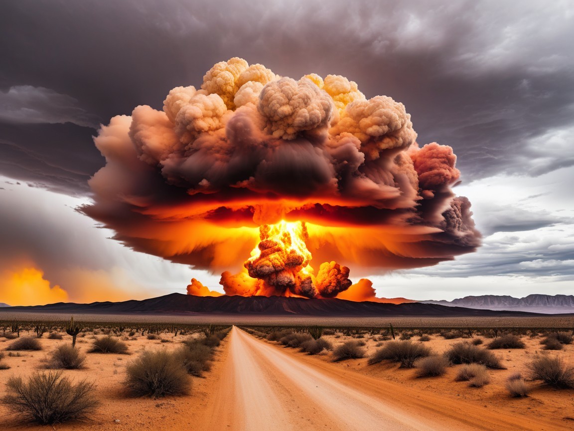 Massive Explosion Creates Mushroom Cloud Over Barren Land