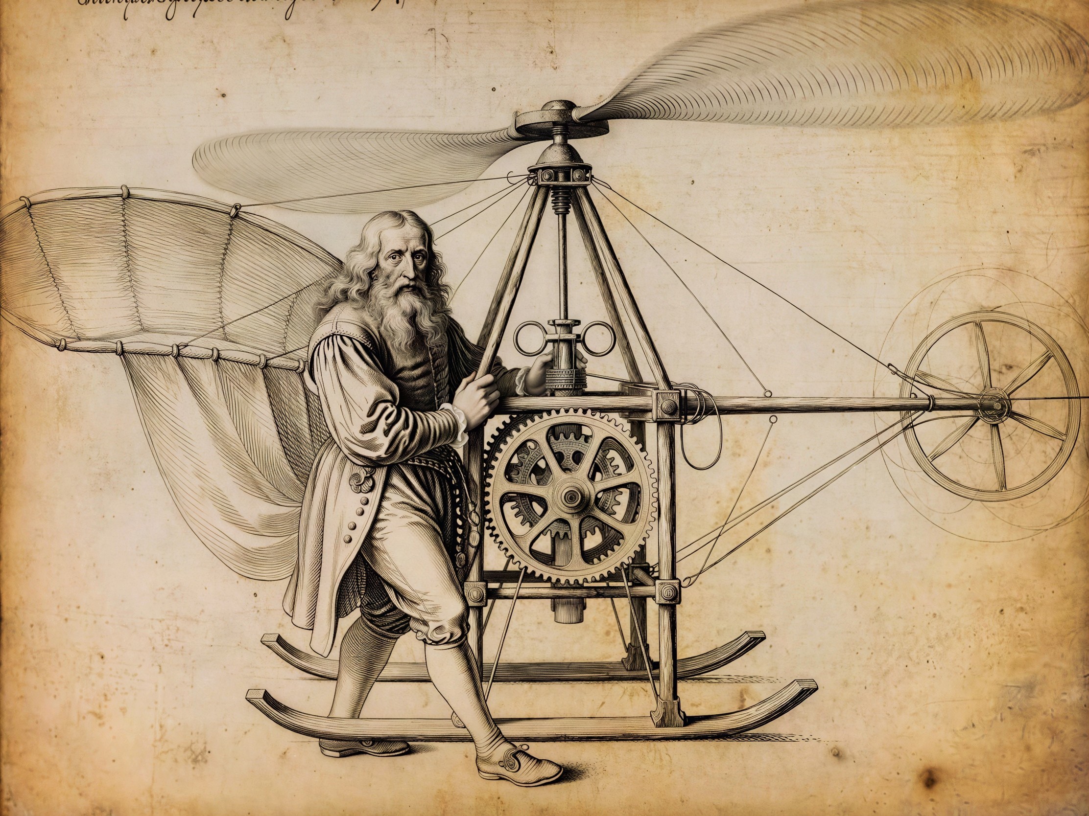 Vintage Illustration of a Mechanical Flying Machine