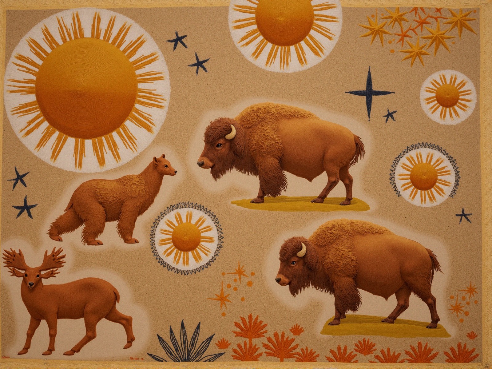 Whimsical Illustration of Animals with Sunny Motifs