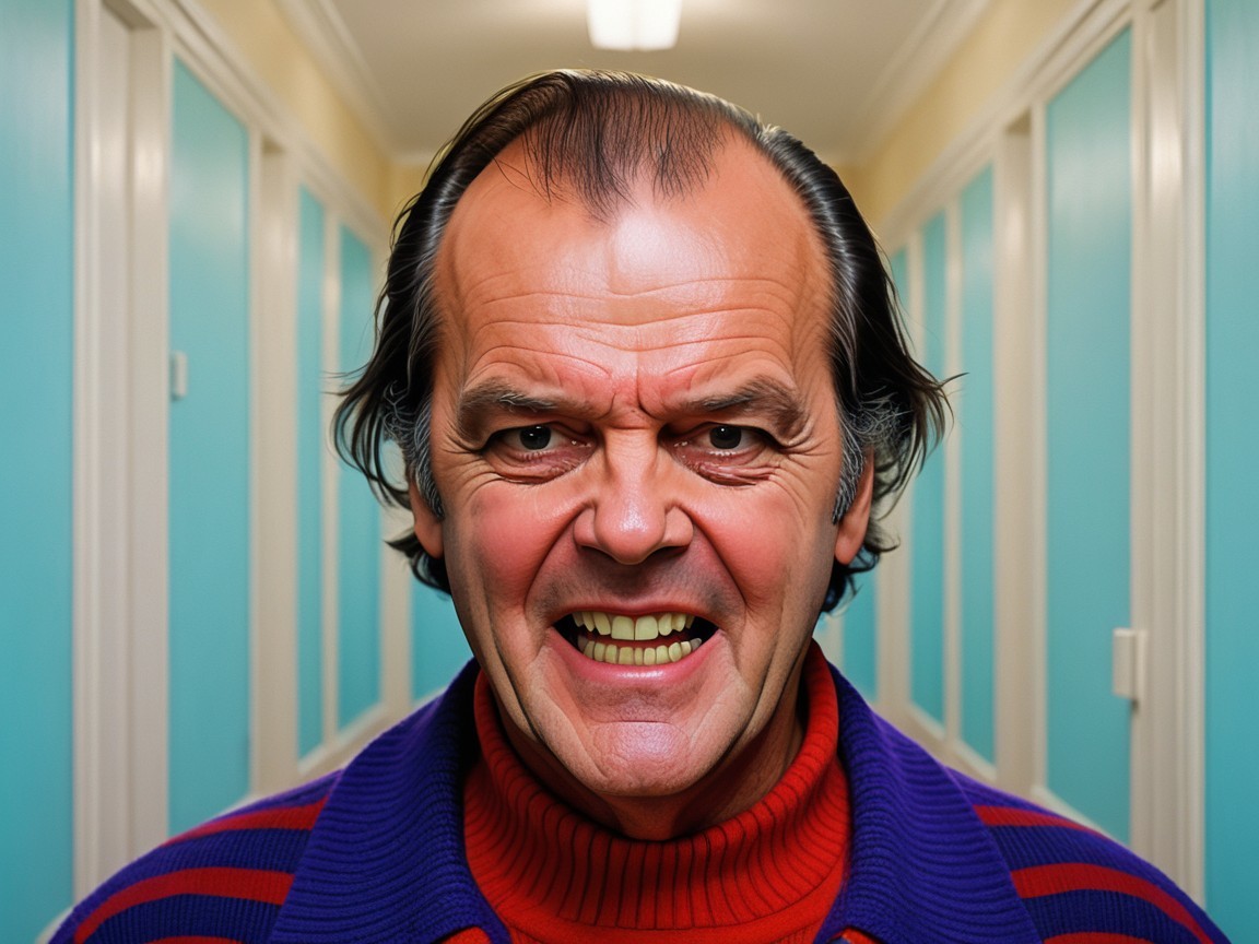 Man with Broad Smile in Brightly Lit Hallway