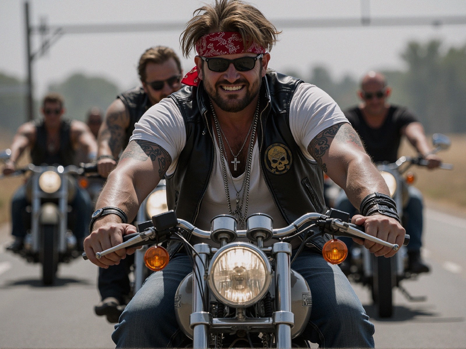 Motorcycle Riders on Open Road with Scenic Backdrop