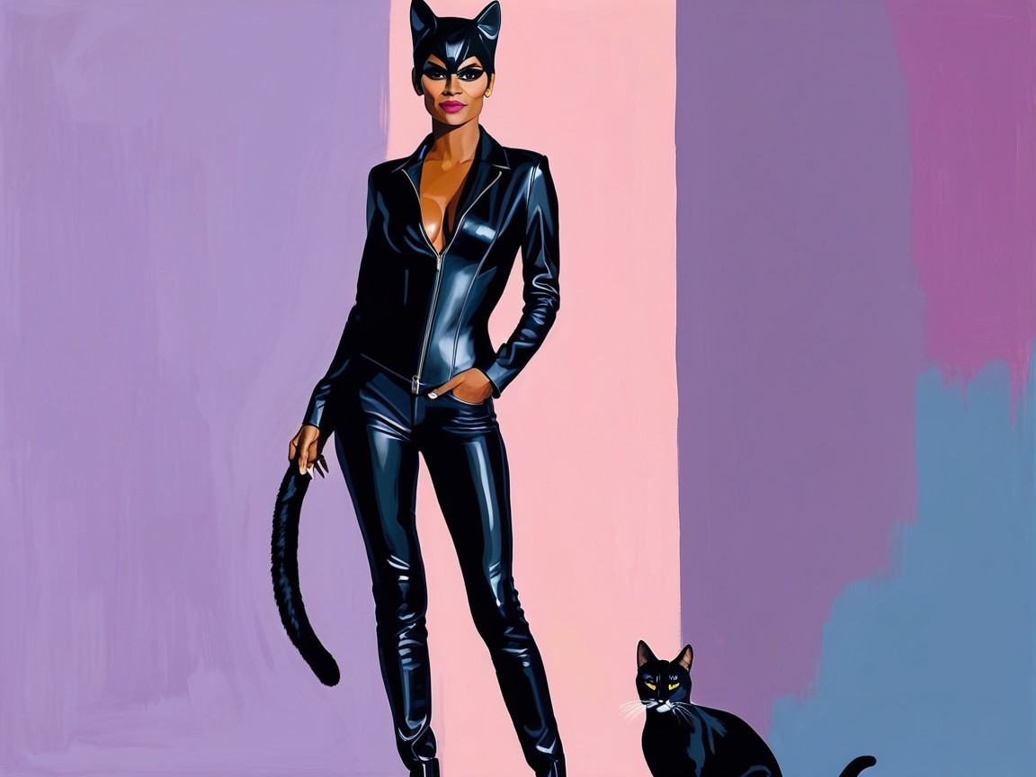 Modern Cat-Themed Character in Black Catsuit
