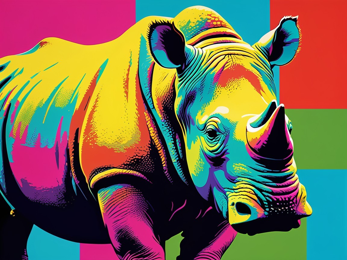 Vibrant Pop-Art Illustration of a Rhinoceros