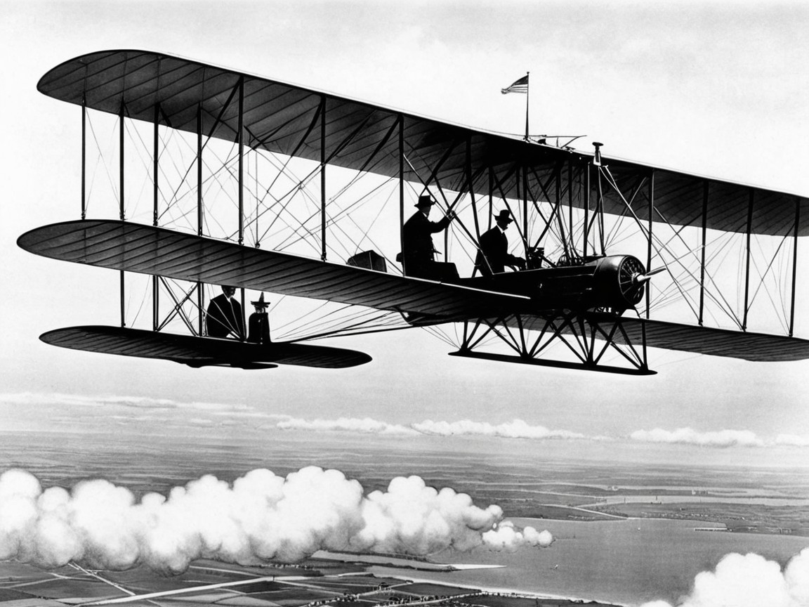 Vintage Biplane in Flight Over Scenic Landscape