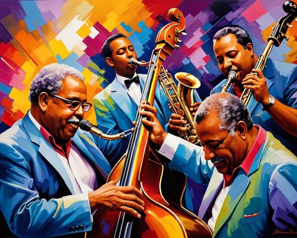 Vibrant Pop Art Jazz Quartet Digital Painting Description