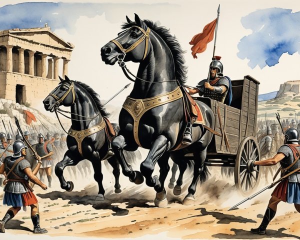 Ancient Warfare Scene with Chariot and Soldiers