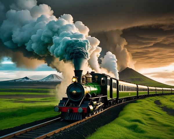 Classic Steam Locomotive in Scenic Green Landscape