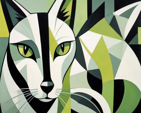 Stylized Artwork of Two Geometric Cats in Green Tones