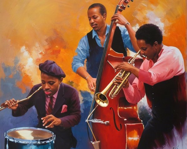 Musicians Performing in a Vibrant Scene with Instruments