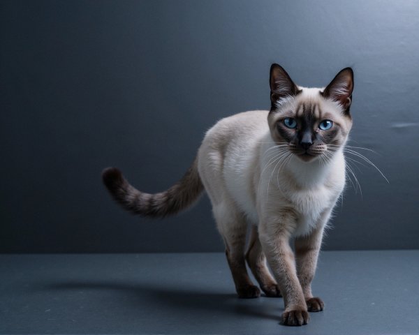 Siamese Cat with Blue Eyes on Gray Surface