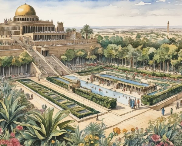 Architectural Marvel with Gardens and Reflecting Pool