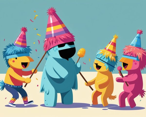 Colorful Cartoon Monsters at a Birthday Party Celebration