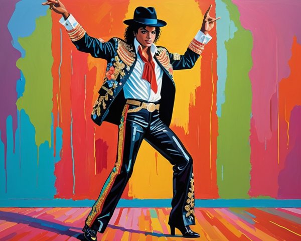 Vibrant Performer in Flashy Outfit with Colorful Background