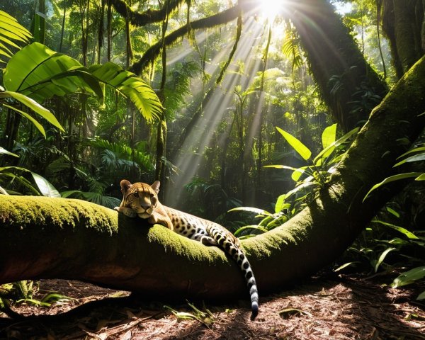 Majestic jaguar in a serene jungle setting