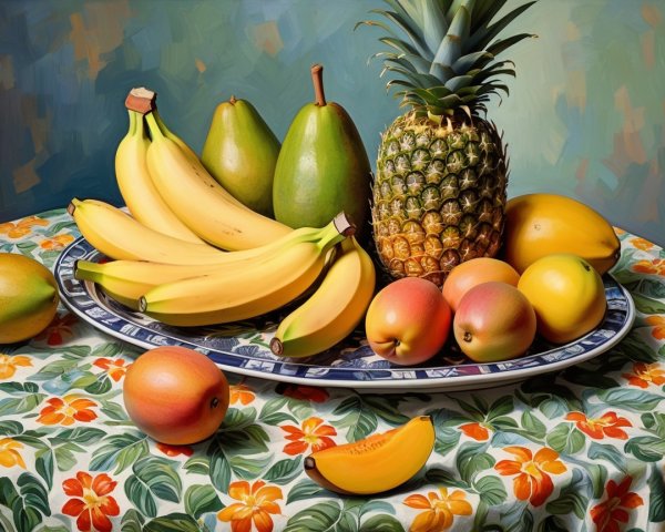 Vibrant Still Life of Colorful Fruits on Decorative Plate