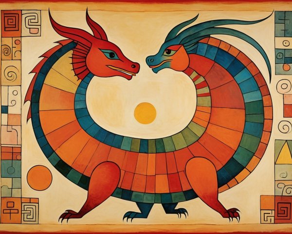 Vibrant Dragon Artwork with Geometric Patterns