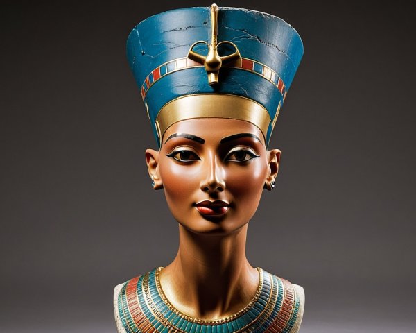 Bust of an Ancient Egyptian Queen with Blue Headdress
