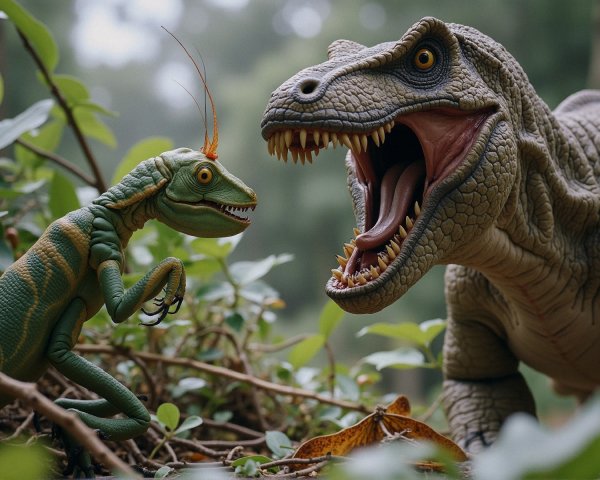 Dinosaur Figures in a Lush Prehistoric Scene