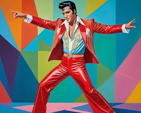 Vibrant Stylized Male Figure in Red Sequin Suit