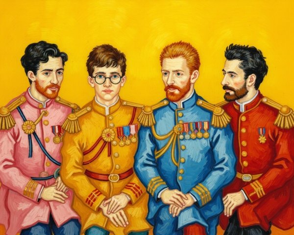 Colorful Military-Style Uniforms and Camaraderie