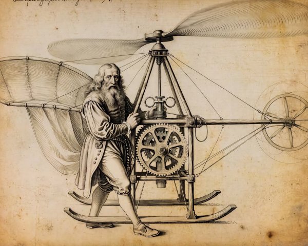 Vintage Illustration of a Mechanical Flying Machine