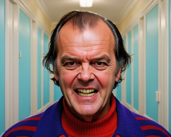 Man with Broad Smile in Brightly Lit Hallway