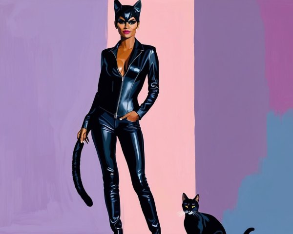 Modern Cat-Themed Character in Black Catsuit
