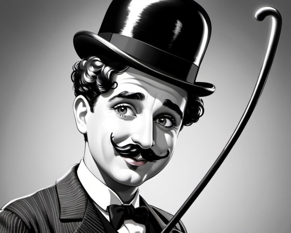 Classic Comedic Character in Black-and-White Portrait