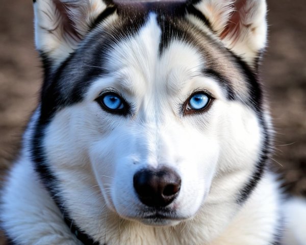 Close-up of a Siberian Husky with blue eyes and fur