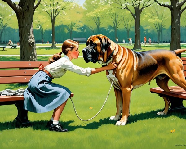 Young Girl and Dog in a Vibrant Park Scene