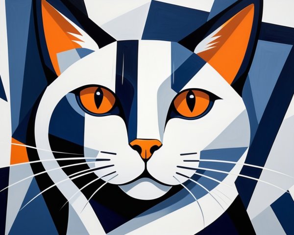Geometric Abstract Cat Face with Colorful Features