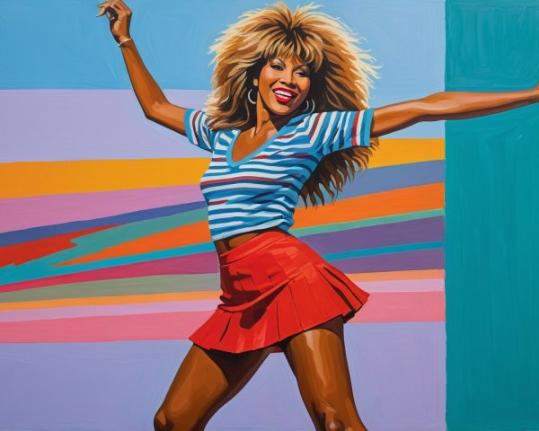 Vibrant Painting of Confident Woman in Joyful Pose