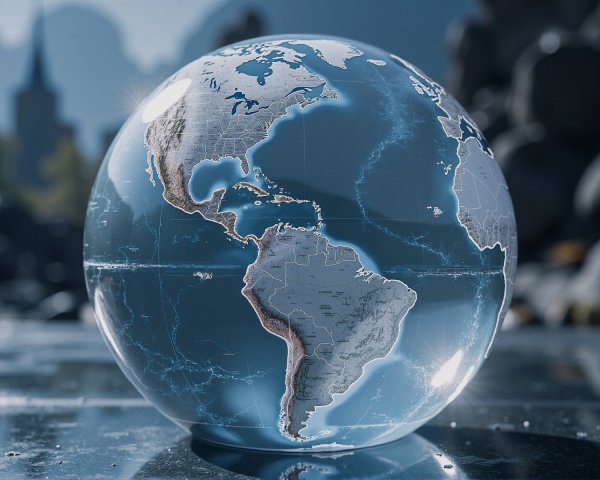 Close-Up of a Light Blue Reflective Globe on Asphalt