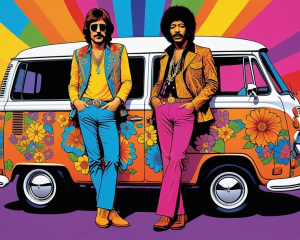 Vibrant Pop Art Scene with 70s-Inspired Characters