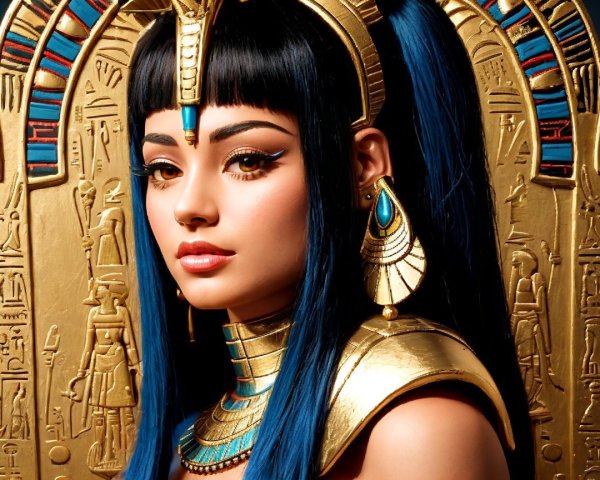 Ancient Egyptian Queen with Bold Makeup and Headdress