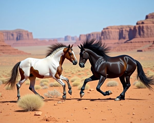 Animated Horses Galloping in Vibrant Desert Landscape