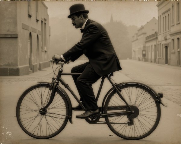 Vintage Bicycle Ride in Sepia-Toned Nostalgia
