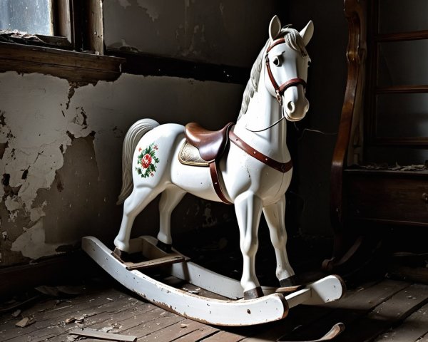 White Rocking Horse in Weathered Room Setting